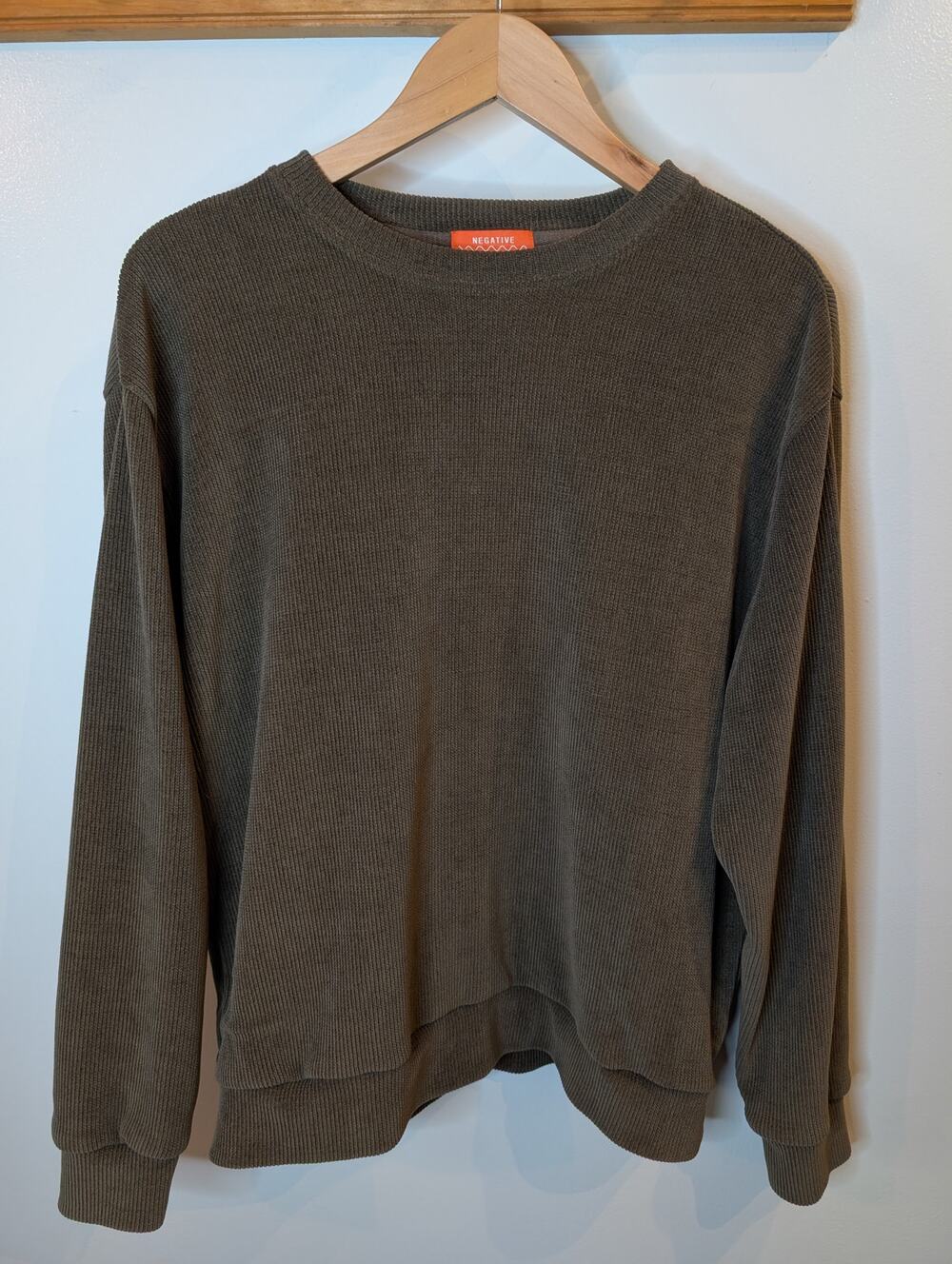Negative Space Olive Green Ribbed Knit Sweater Crew Neck Men's Large Casual